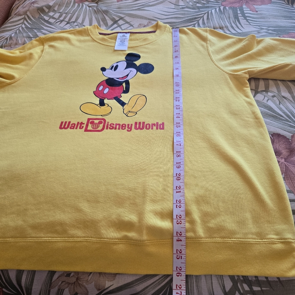 Disney Mickey Mouse Sweatshirt Yellow XL Balloon Sleeves Parks Crew Neck - Picture 6 of 9